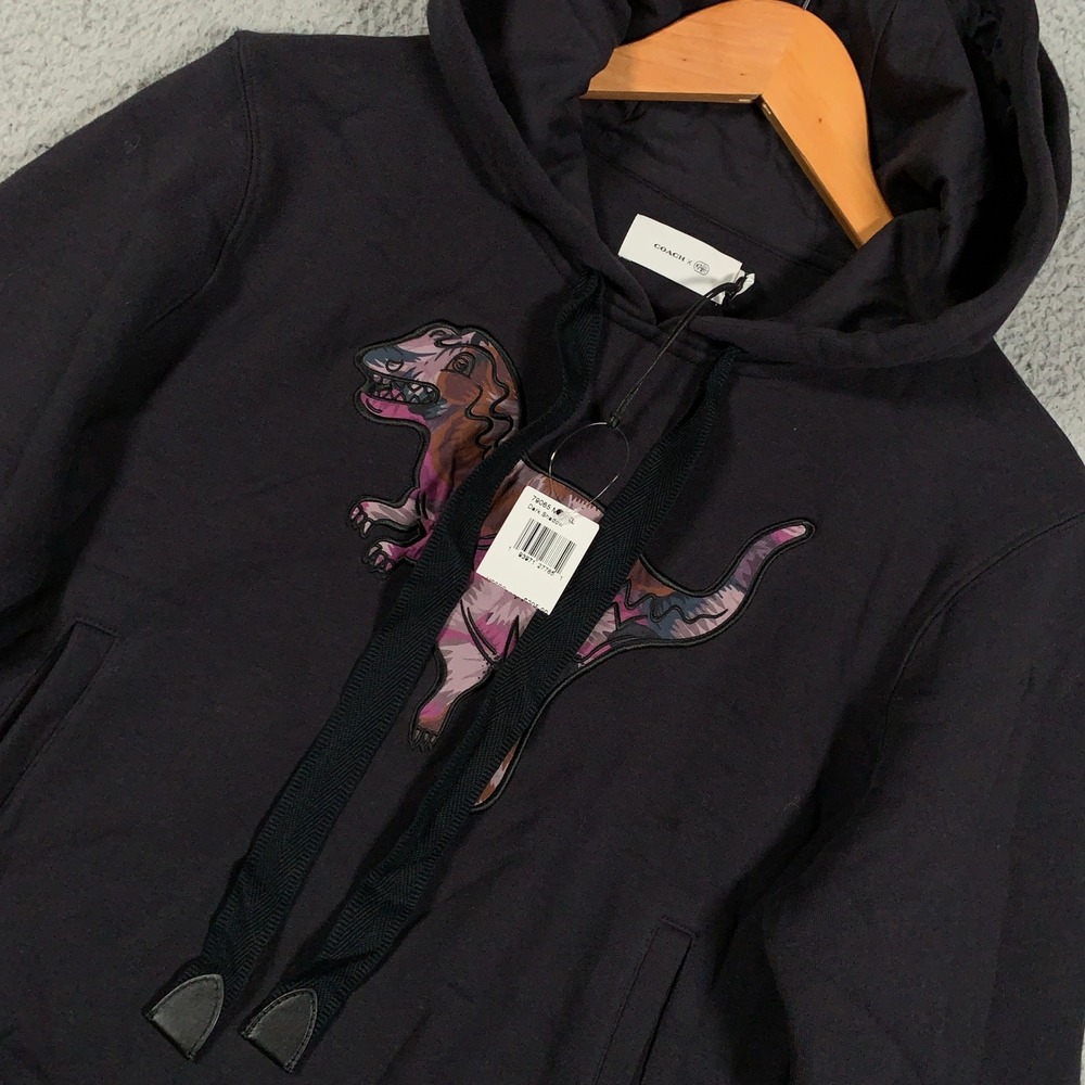 Coach Rexy Hoodie Women's XL Black Kaffe Fassett Rexy Dinosaur Pullover NEW NWT